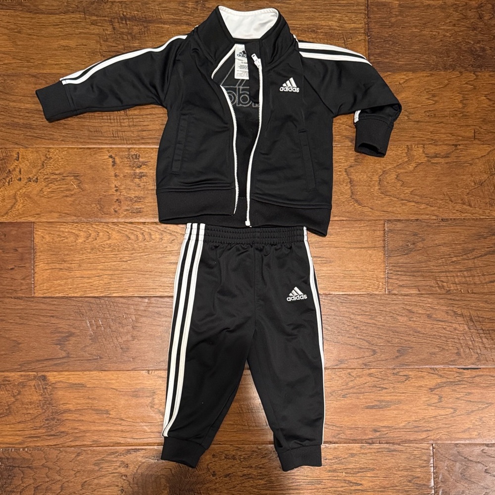 Adidas Kids' Black and White Tracksuit